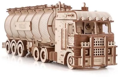Combivoordeel Eco-Wood-Art 3D modelbouw Truck “Road King” met ronde Container-Semitrailer