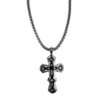 Ketting met Robuuste RVS Kruis Hanger met Zwarte PVD-Coating, 60cm x 5mm Jasseron-Ketting + Kruishanger Heren