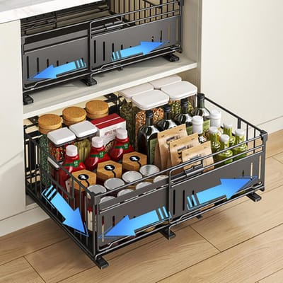 SnelShoppen - Uittrekbare Kastorganizer - Metalenschuifbaar Opbergrek met Verstelbare Legplanken, Telescopische Lade voor Keuken, Kruiden, Kleding (32