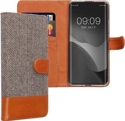 kwmobile telefoonhoesje geschikt voor Xiaomi Redmi Note 14 Pro 5G / Poco X7 - Hoesje met pasjeshouder in lichtgrijs / bruin - Case met portemonnee
