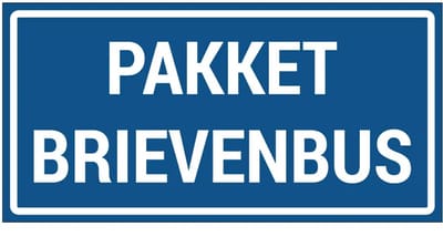 Pakketbrievenbus bord - blauw wit | gecoat dibond materiaal | 20 x 10 cm