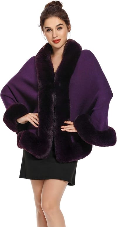 Dames winter imitatiebont poncho cape gebreide sjaal stola warm cardigan
