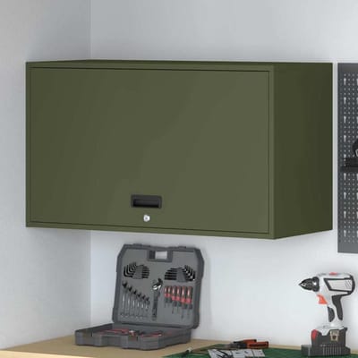 Wandkast Garage - Gereedschapskast Muurkast - Gereedschap Opbergen - Gasdrukveer Deur - 90 x 40 x 53 cm - Olijfgroen
