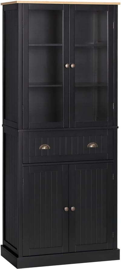 HOMCOM Keukenvoorraadkast - MDF - 76x40x182,5cm - Zwart
