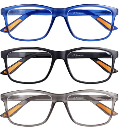 Amazotti Amalfi Leesbril +1.25 – Set van 3 Premium Milano Leesbrillen - Veerscharnieren & Comfort Pads – Lichtgewicht & Grote lenzen – Italiaans Design – Dames & Heren – Univserele pasvorm - Blauw Grijs Zwart
