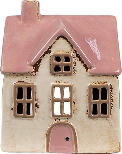 Clayre & Eef Waxinelichthouder Huis 13x10x16 cm Beige Roze Keramiek