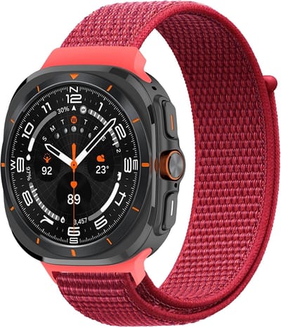 By Qubix - Compatible Samsung bandje - Nylon loop bandje - Rood - Geschikt voor Samsung Galaxy Watch Ultra / Ultra 2 - 47mm