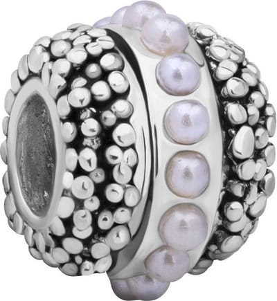 Quiges - 925 - Zilveren - Bedels -Sterling zilver - Beads - Bolletjes Patroon met Kunsparel Kraal Charm - Geschikt – voor - alle bekende merken - Armband Z421