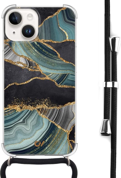 Casevibes - Telefoonhoesje met koord - Geschikt voor Apple iPhone 14 - Marble Jade Stone - Groen -