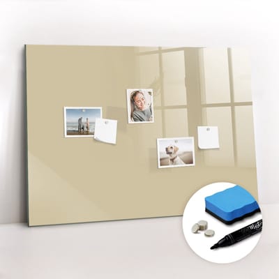 Tulup Whitebord - Kleur Beige Magneetbord - 100 cm x 70 cm - Memobord Glas - Organizer Muur - Magnetisch Wandbord - Planning Muur - Gratis 5 Sterke Magneten + Whiteboard Marker & Wisser - Magneetbord Muur - Magnetic Board