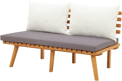 Tuinbank met Kussen - Buitenbank Hout - Ontspannen in de tuin - Massief Acaciahout - 115 cm - Licht Hout Donkergrijs