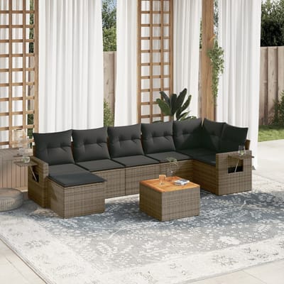 vidaXL - 8-delige - Loungeset - met - kussens - poly - rattan - grijs