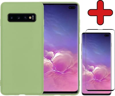 Hoesje - Met Screenprotector - Geschikt voor Samsung Galaxy S10 - Sterk & Shockproof - Telefoon Hoes - Back Cover - Siliconen Case - Telefoonhoes - Groen