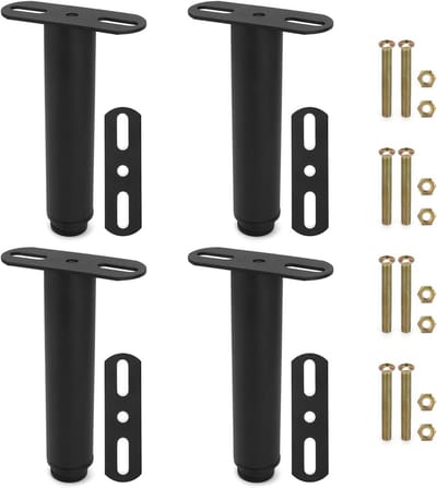 Verstelbare meubelpoten set van 4, ijzeren bedpoten met schotel, hoogte 180 mm tot 330 mm, zwart