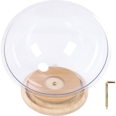 Ruimte Capsule Kattenbed Helder Acryl met Houten Draaischijf Kattenkruid Bal Baanspeelgoed Verhoogd Kattenbed voor beige