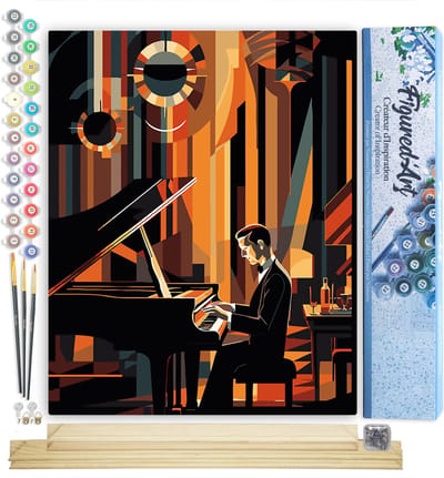 Figured'Art Schilderen op Nummer Volwassenen canvas Art Deco Man aan een Piano- Handwerk acrylverf Kit DIY Compleet - 40x50cm met DIY houten lijst
