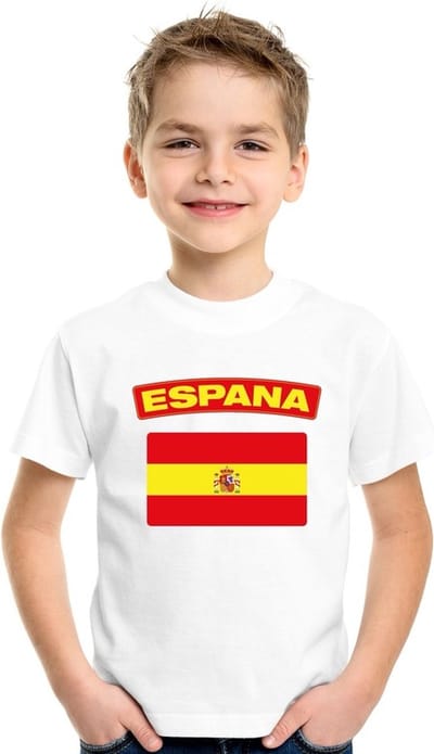 Supporters kleding - t-shirt van vlag Spanje - wit - voor kinderen - korte mouwen - sport 110/116