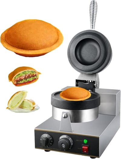 Commerciële Hamburger Wafelmachine - Elektrische Panini Pers - Snel Snacks Maken - Dubbelzijdige Verwarming - 1300 Watt - Roestvrij Staal