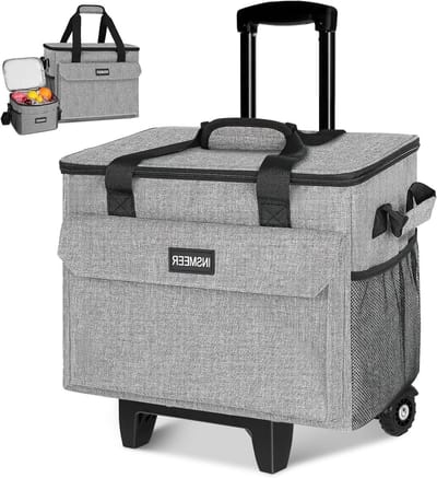 SnelShoppen - INSMEER Koeltas op Wielen, 35L Grote Opvouwbare Hardliner Koeltassen met Mini-Lunchtas, 2-in-1 Trolley Geïsoleerde Koelzakken voor Pickn