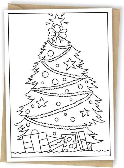 Inkleurkaart Kerstboom - incl kraft envelop - Kerst - Kerstkaarten - Kinder kerstkaart - Kerstwensen