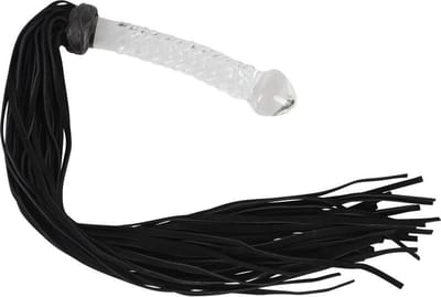 Bad Kitty – 64 cm Suède Flogger Zweep met Glazen Plug als Handvat - Zwart