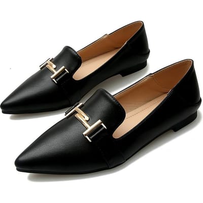 Nieuwe Enkele Schoenen Dames Platte Mode Metalen Gesp Zachte Zool Eén Pedaal Twee Draag Schoenen Loafers 43
