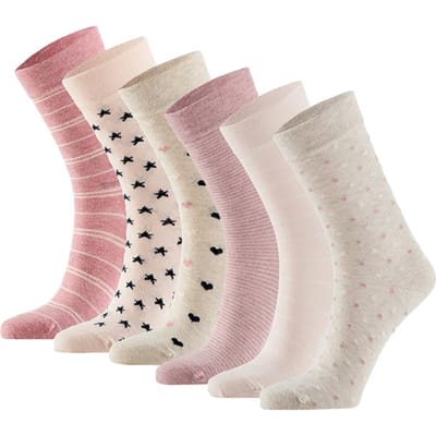 Dames Sokken Hartjes Gestreept Sterren Print Bio Katoen 6-Pack Beige / Roze - Maat 35-38