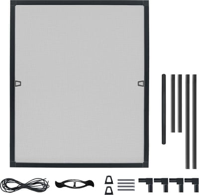 Vliegengaas voor Raam met Antraciet Aluminium frame, 80x100cm Insectenbescherming Vliegennet Raam Zonder Boren, UV-bestendig & Uittrekbaar Muggengaas Vliegenbescherming, NAIZY