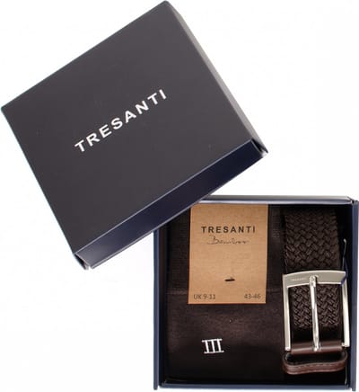 TRESANTI | ZENO I Giftbox gevlochten riem met bamboe sokken | bruin | Size 85