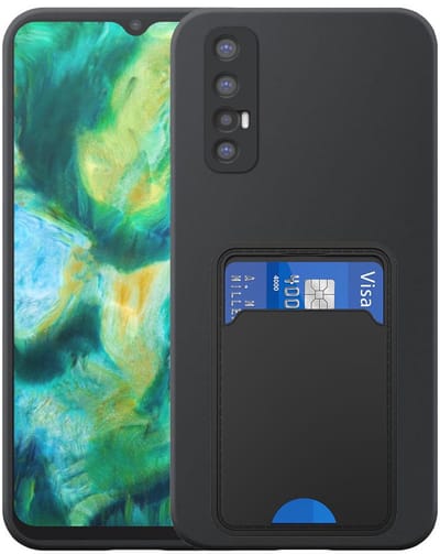 Geschikt voor Oppo Find X2 Neo Telefoonhoesje met TPU Pasjeshouder - Flexible Back Cover Case Siliconen TPU with Cardslot - Zwart - Smartphonica geschikt voor Oppo Find X2 Neo