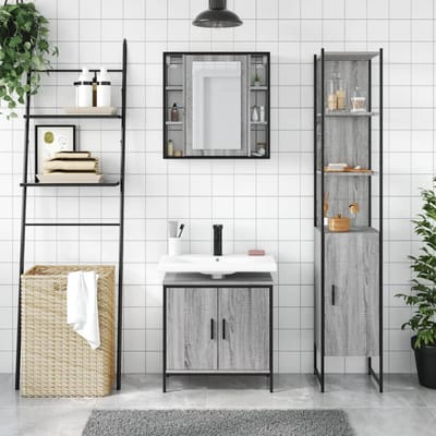 vidaXL - 3-delige - Badkamermeubelset - bewerkt - hout - grijs - sonoma - eikenkleur