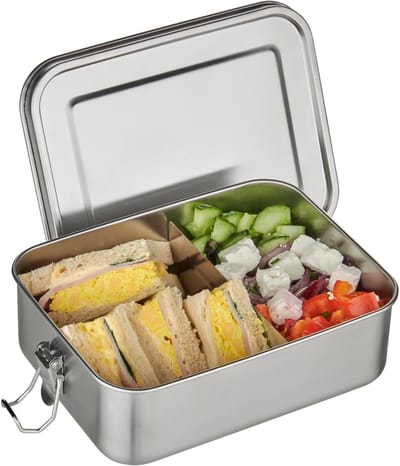 Famanu – Roestvrijstalen lunchbox - 1200 ml - met scheidingswand - BPA-vrij - lekvrij - vaatwasser- en ovenbestendig - duurzame broodtrommel voor volwassenen