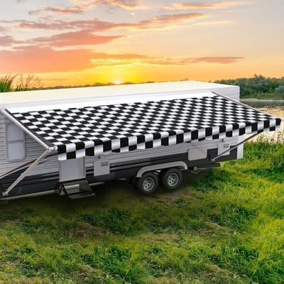 Camperluifel Vervangingsstof - Luifeldoek Buiten - Bescherming Tegen Weer - Duurzaam Vinyl Materiaal - 10 voet - Geruite Vlag