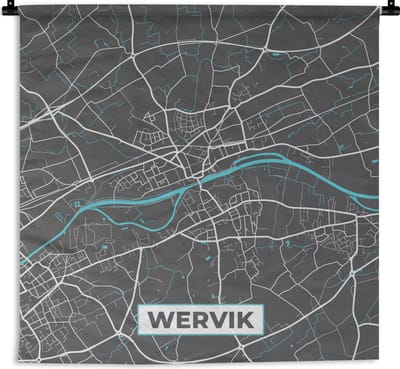 Wandkleed - Wanddoek - Plattegrond – Wervik – Blauw – Stadskaart - Kaart - 180x180 cm - Wandtapijt