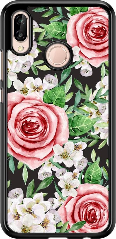 Casimoda® telefoonhoesje - Geschikt voor Huawei P20 Lite (2018) - Rose Story - Zwart TPU hoesje - Backcover - Rood - Bloemen