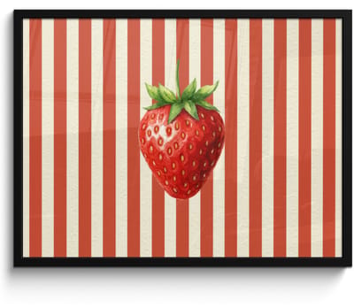 Poster in lijst - Fotolijst 70x50 cm - Posters - Aardbei - Strepen - Rood - Posterlijst zwart - Decoratie - Wanddecoratie woonkamer - Muurdecoratie slaapkamer