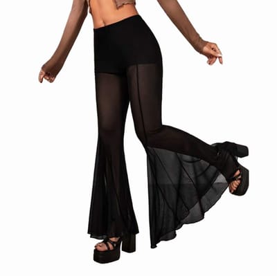 Doorschijnende Legging met Flared Pijpen - Mesh - Brede Pijpen - Dames Broek