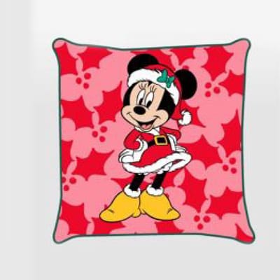 Disney Minnie Mouse Kerst Kussenhoes 40x40 cm | Fluweelachtig Polyester | Feestelijk Holly Design voor Kerstdecoratie