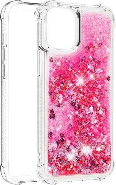 Peachy Glitter TPU met versterkte hoeken hoesje geschikt voor iPhone 12 en 12 Pro - transparant roze