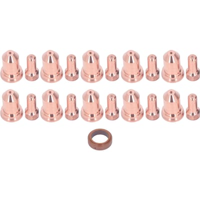 21 stuks Elektrode Mondstuk Set Messing 1.3mm Dia Mondstukken Plasma Snijtoorts Verbruiksartikelen voor PT80 40?50A