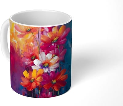Mok - Koffiemok - Felle bloemen - Dynamisch - Levendig - Mokken - 350 ML - Beker - Koffiemokken - Theemok