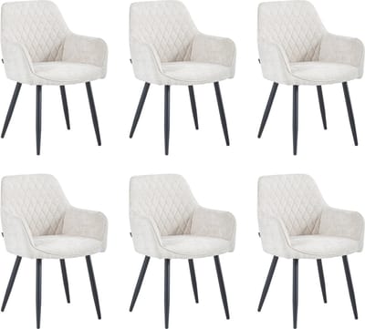 Colenis® - Beverly Eetkamerstoel - Set Van 6 - Beige - Chenille Stof - Industrieel