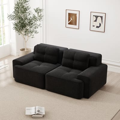 MODENUIT Sofa 74 cm Zitdiepte - Modulair Ontwerp Met Diepe Zitting - Voor Woonkamer En Lounge - Ribstof - Zwart