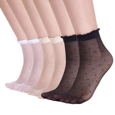 10 Paires de Chaussettes Volants Transparentes pour Femmes, Été Ultra Fines et Fraîches, Bas Mi-Mollet en Dentelle, Chaussettes Transparentes Mignonnes en Nylon pour Cheville gray