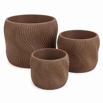 ZWprints Japandi Wave Planter Set - 3 Delige Bloempot Set - Bruin
