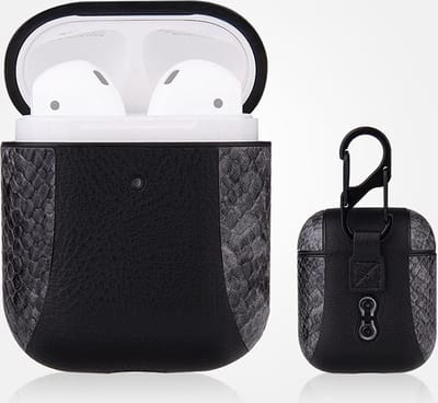 AirPods hoesjes van By Qubix - AirPods 1/2 hoesje PU Leer Flip-over - Grijs/zwart Airpods Case Hoesje voor Airpods Airpods 1 Airpods 2 Hoes
