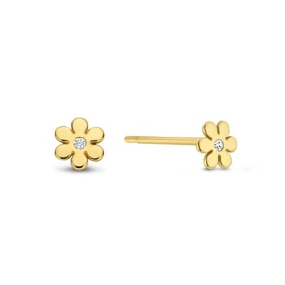 New Bling 9NBG-0718 Gouden Oorknopjes Bloem - Oorbellen - Bloem - 3,7mm - Zirkonia - Oorstekers - 14 Karaat - Goud
