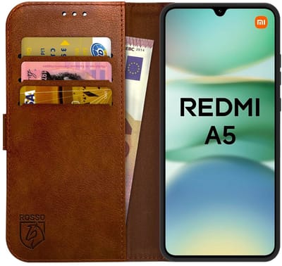 Rosso Element Geschikt voor Xiaomi Redmi A5 | Wallet Book Case | Portemonnee Hoesje | 3 Pasjes | Magneetsluiting | Stand Functie | Bruin