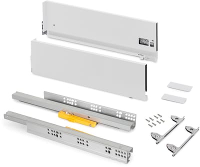 Emuca Outdoor lade Vertex Push Synchro met 3D-regeling, hoog 178mm , 40kg, diepte 350mm, Staal, Wit geschilderd