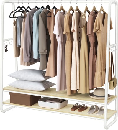 VASAGLE - Kledingrek - Kledingrek metaal - Met 2 Legplanken - 6 S-vormige Haken - Stalen Frame - Voor Slaapkamer Hal Entree